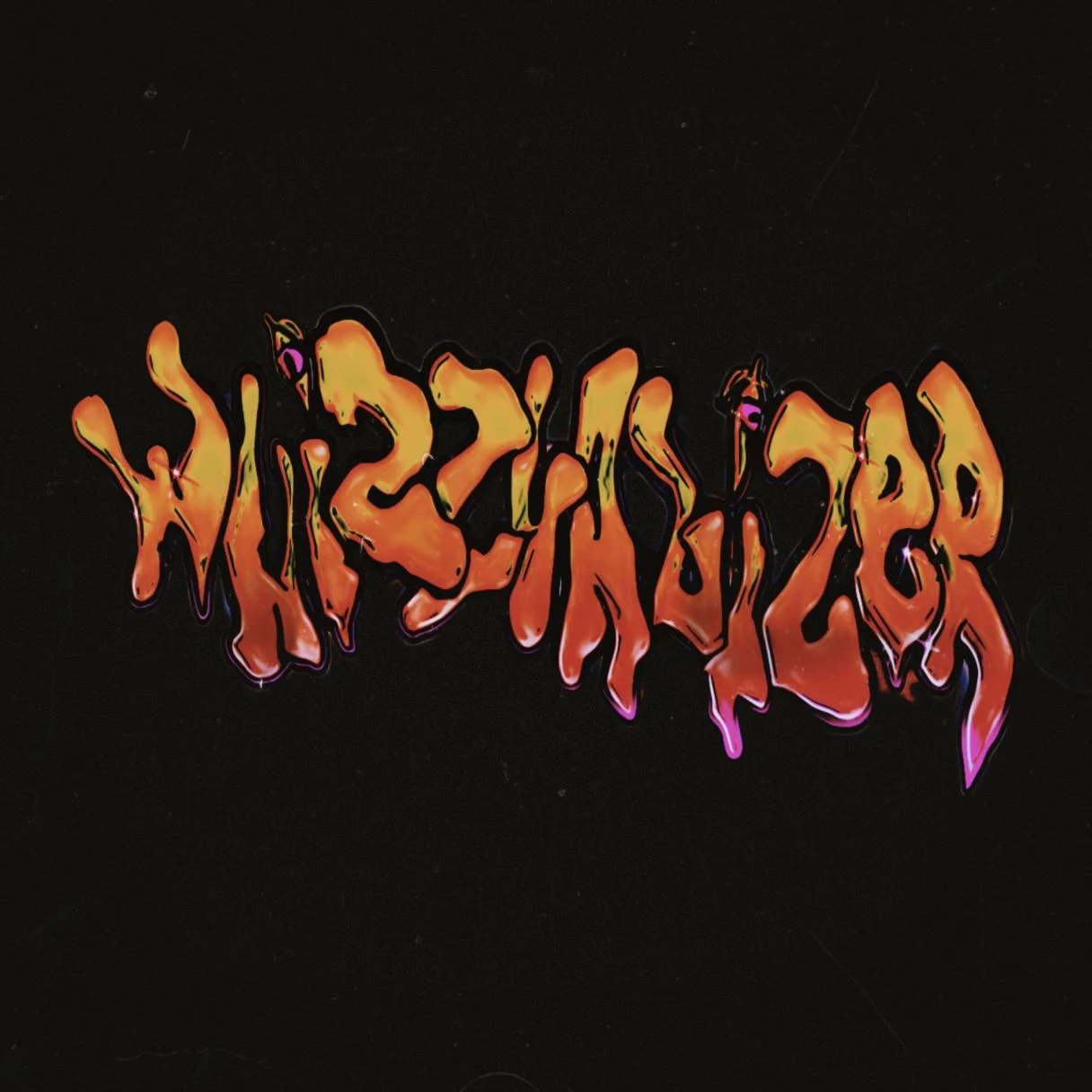 Orange liquid-style Whizzualizer logo design on a dark background